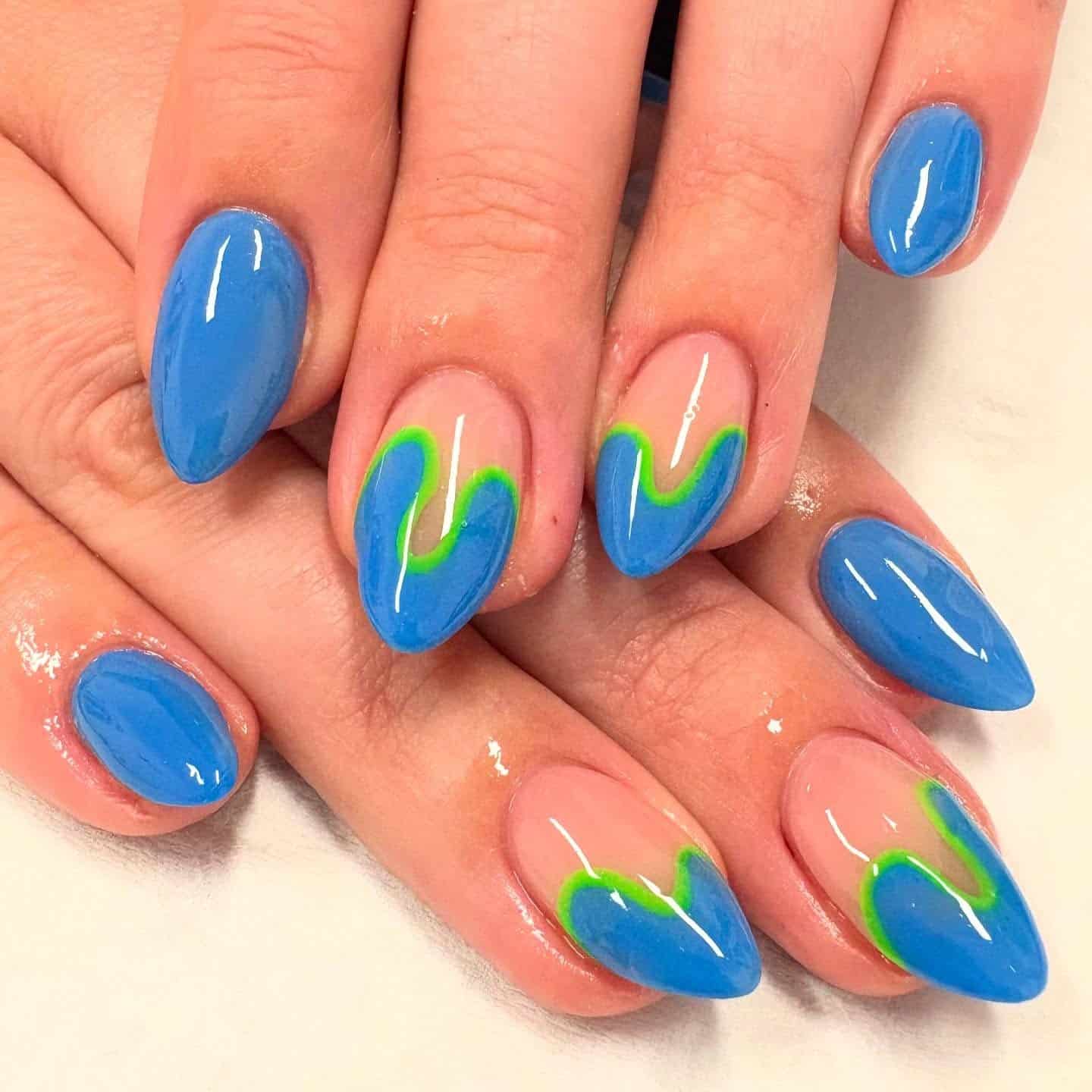 20. Modern French Flame Nails - blue and green nail ideas