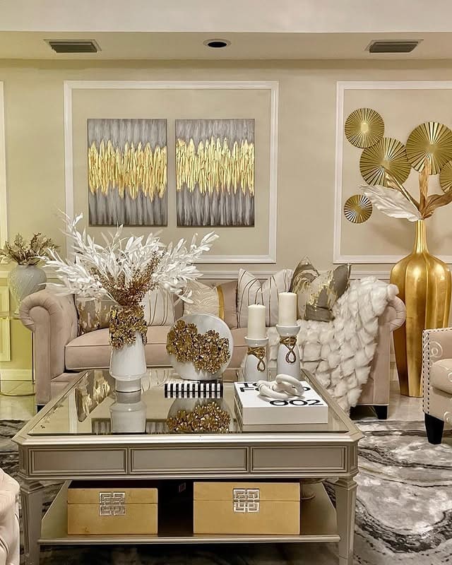 2. Glamour in Gold and Neutrals - white and gold living room ideas