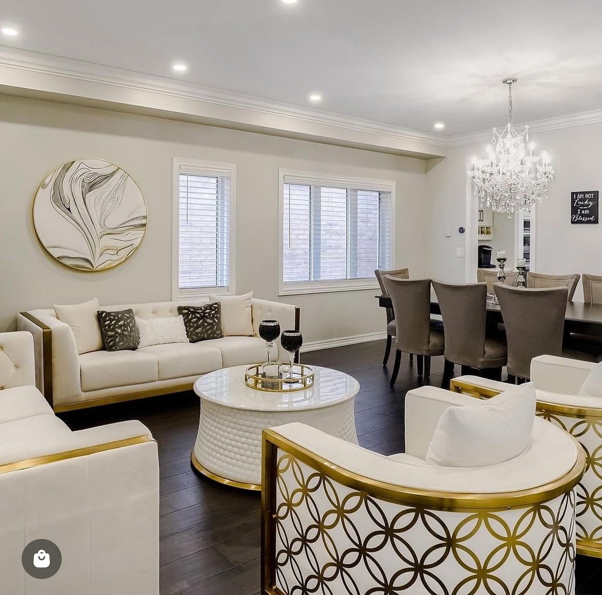 11. Chic White Seating with Gold Accents - white and gold living room ideas
