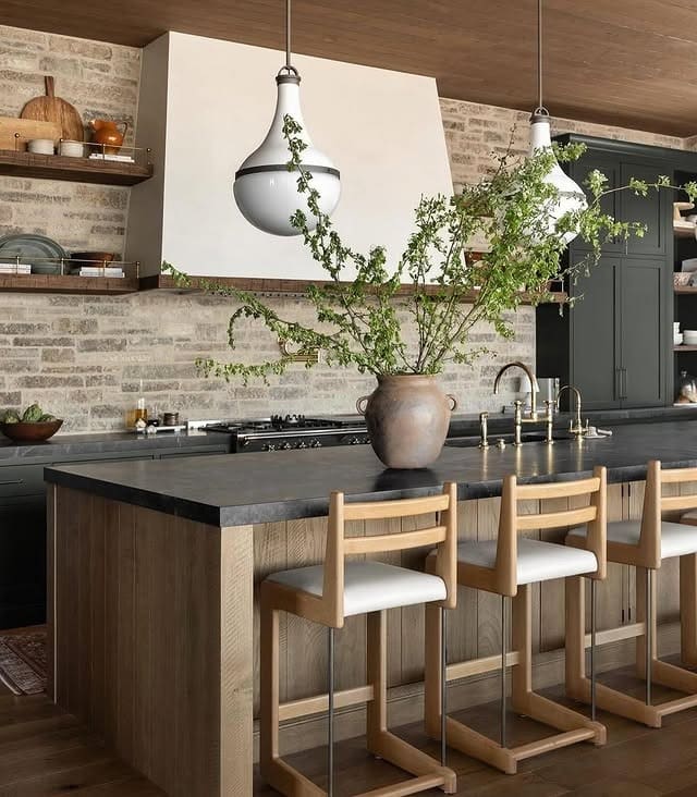 4. Rustic Modern with Brick and Wood - earth tones kitchen ideas