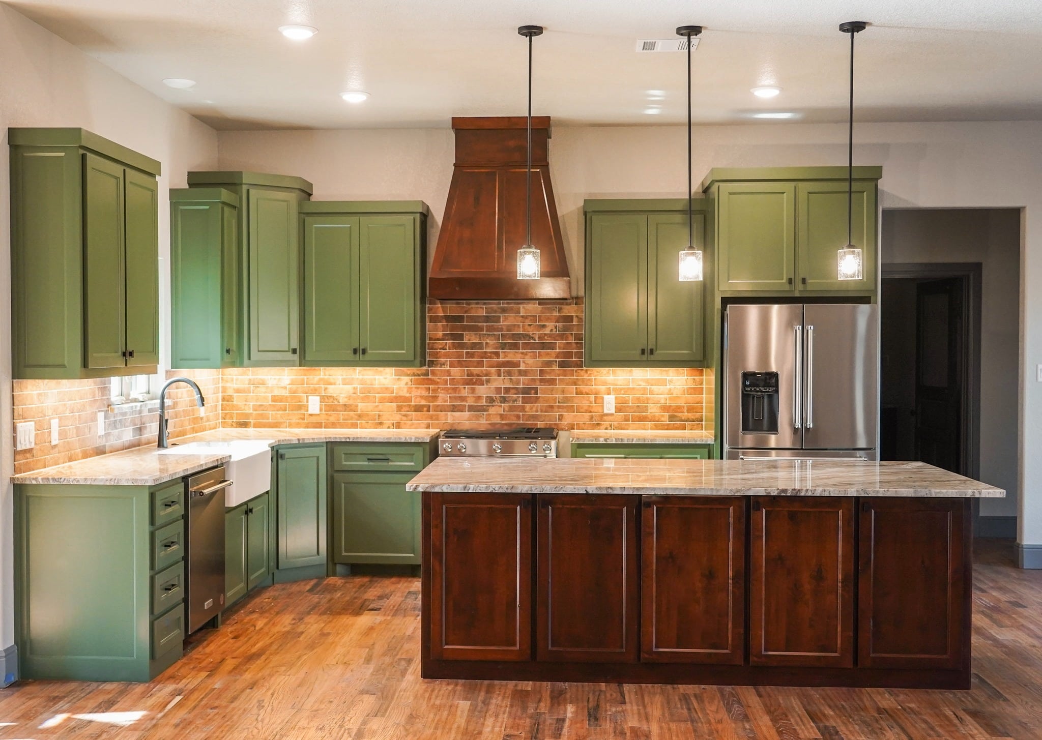 6. Green and Wood Industrial Charm - earth tones kitchen ideas