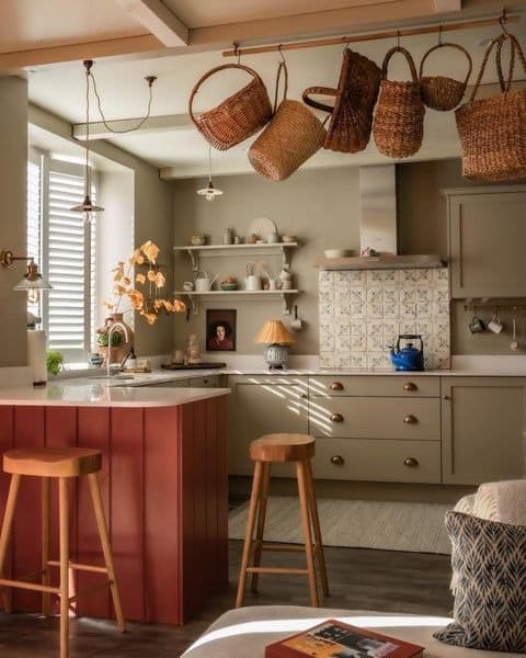 10. Warm Clay and Basket Accents - earth tones kitchen ideas