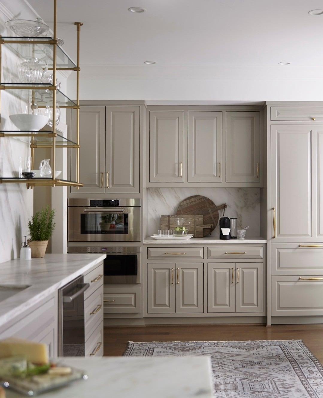 14. Greige Classic with Marble Influence - earth tones kitchen ideas
