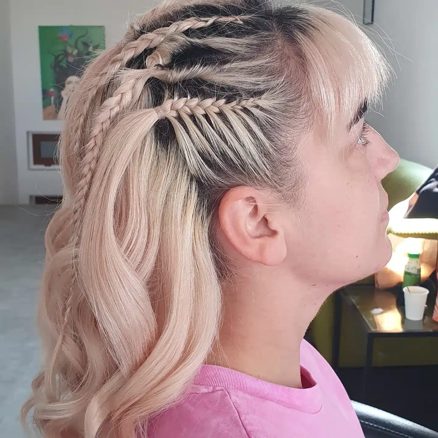 4. Creative Cornrow-Inspired Crown with Loose Curls - Braided Hairstyles