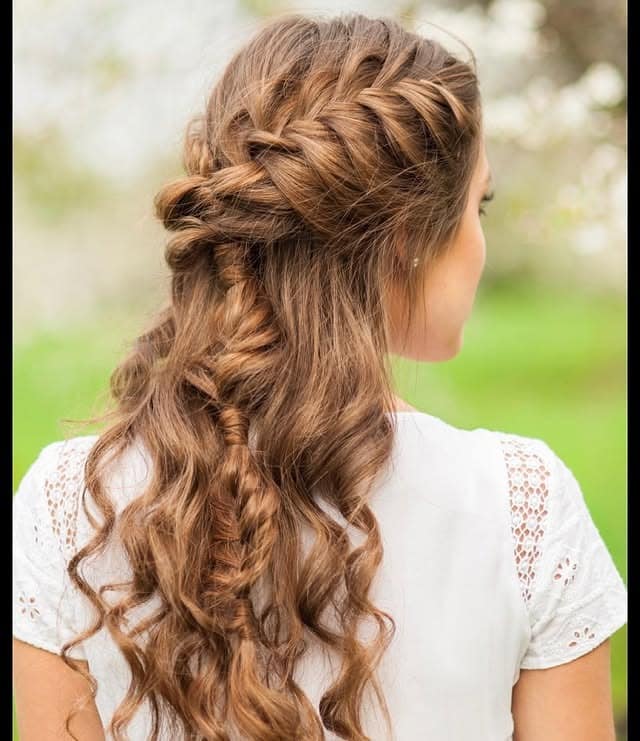 6. Loose Fishtail-Inspired Half-Up with Waves - Braided Hairstyles