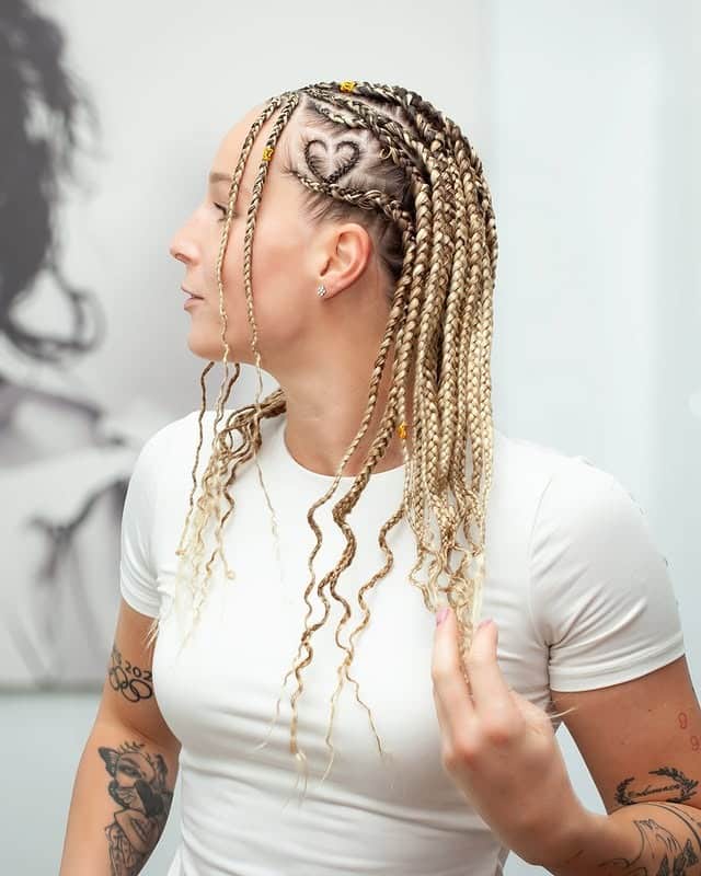 18. Heart-Pattern Cornrows with Blonde Box Braids - Braided Hairstyles