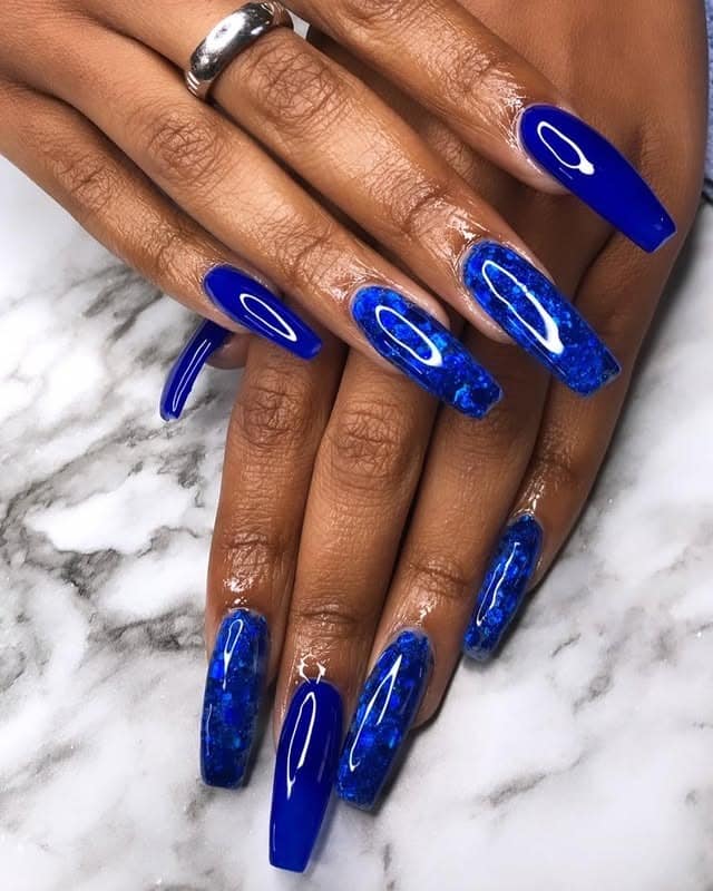 4. Deep Sapphire Coffin Nails - blue coffin nail ideas