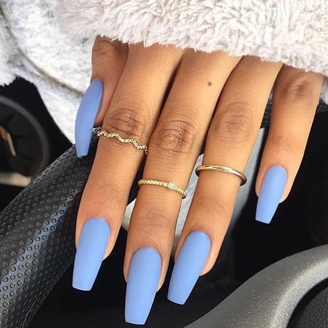 19. Matte Denim Blue Coffin Nails - blue coffin nail ideas