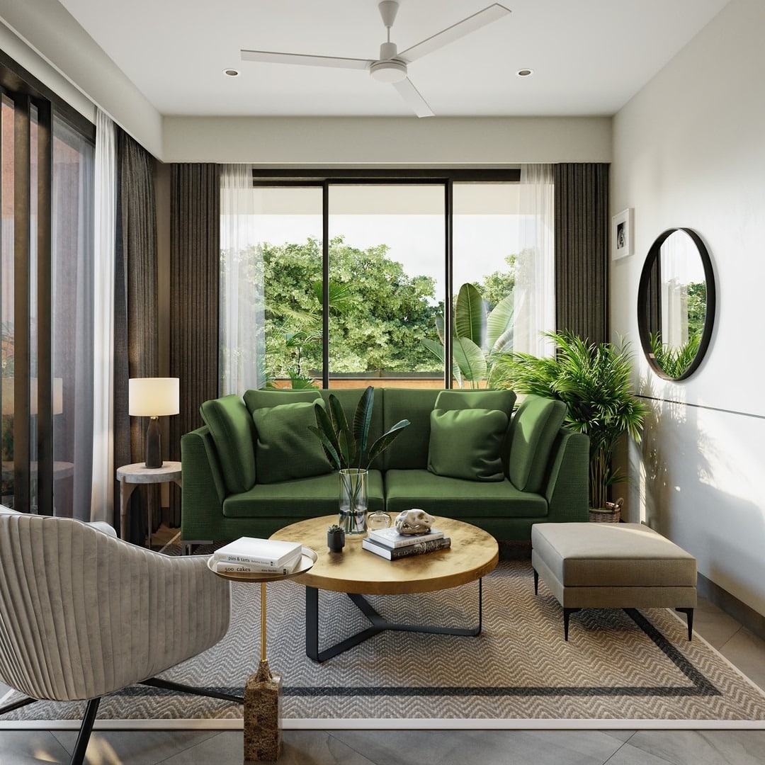 17. Modern Green with Luxe Simplicity - living room ideas with indoor plants