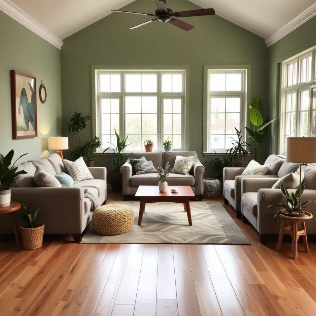 18. Fresh Greens with Soft Classics - living room ideas with indoor plants