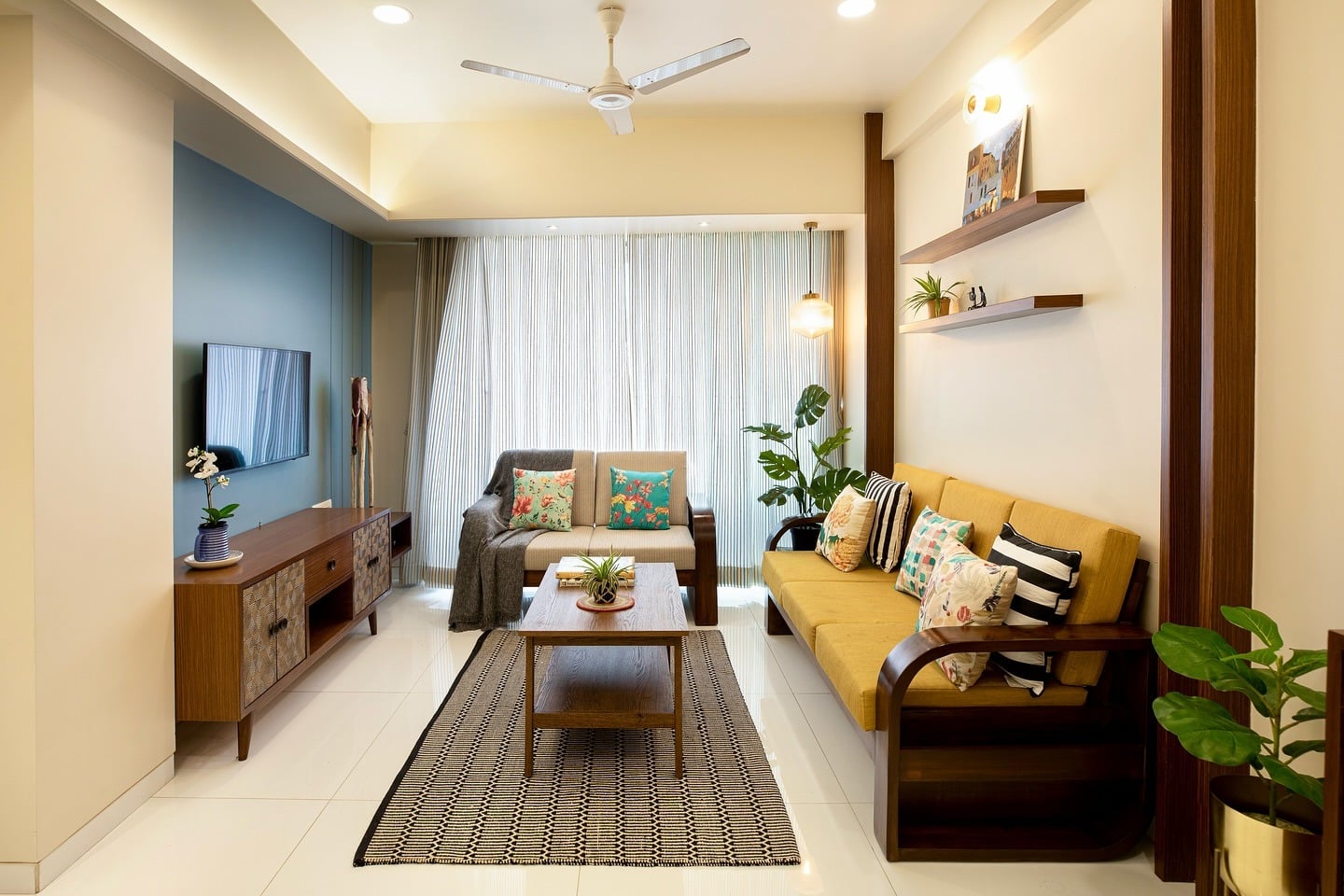 1. Subtle Mid-Century Charm with Pops of Color - light living room ideas