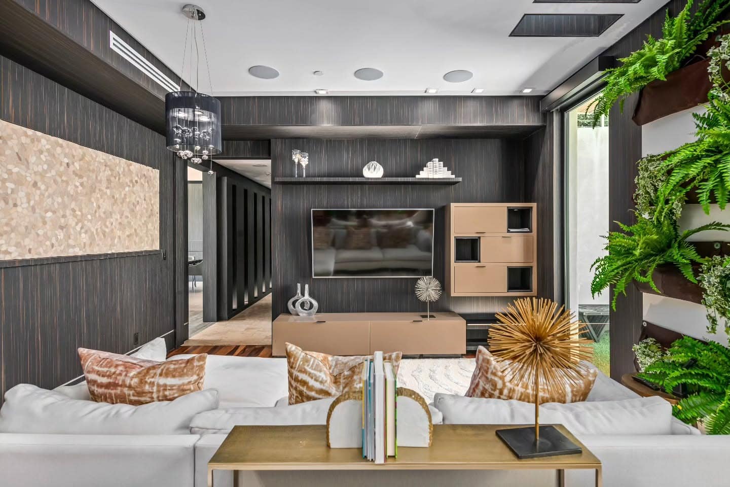 3. Contemporary Conference with Textured Aubergine Walls - purple office ideas