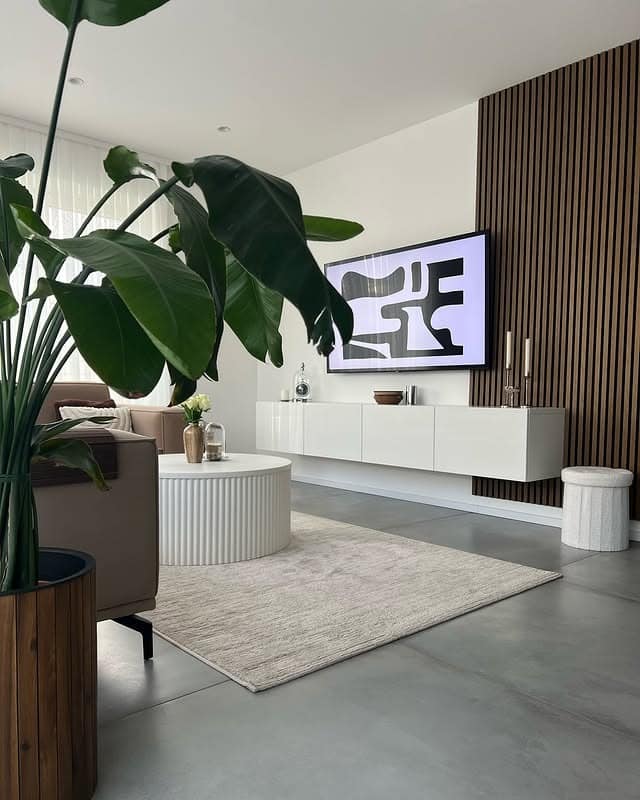 20. Contemporary Contrast with Natural Elements - light living room ideas