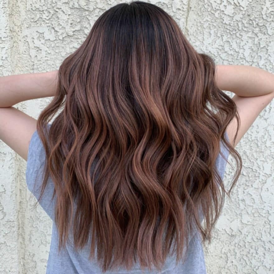 17. Caramel Mocha Balayage - Warm Brown Hair Color