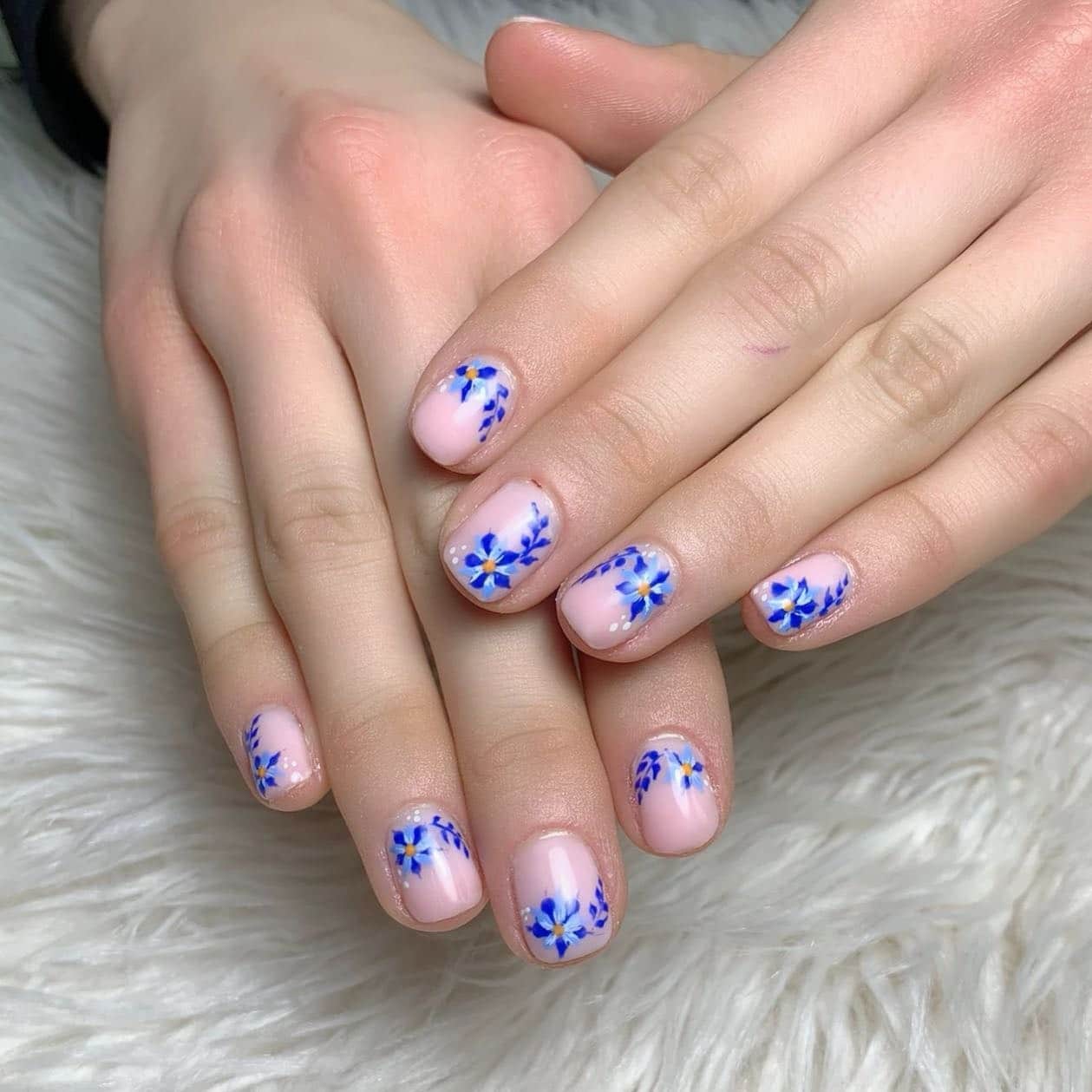5. Petite Blue Florals - blue floral nail ideas