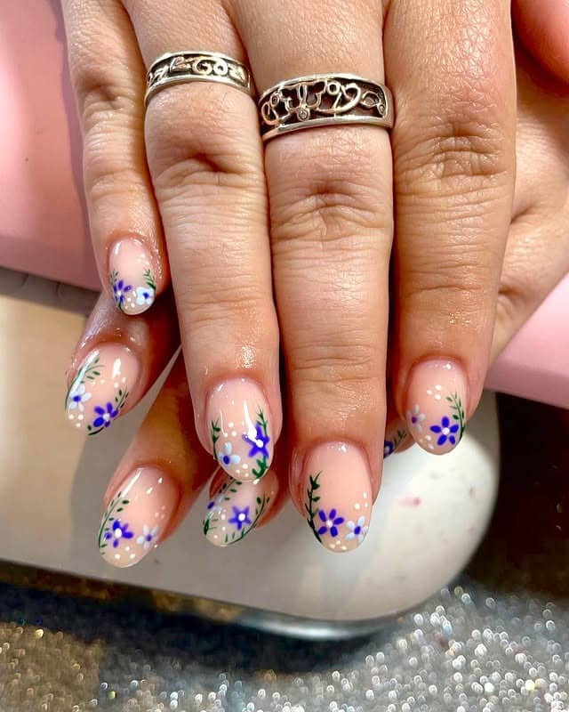 7. Garden-Inspired Florals - blue floral nail ideas