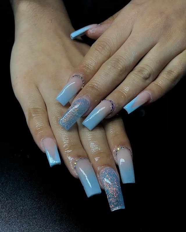 12. Frosted Ombre Glitter Set - blue glitter nail ideas