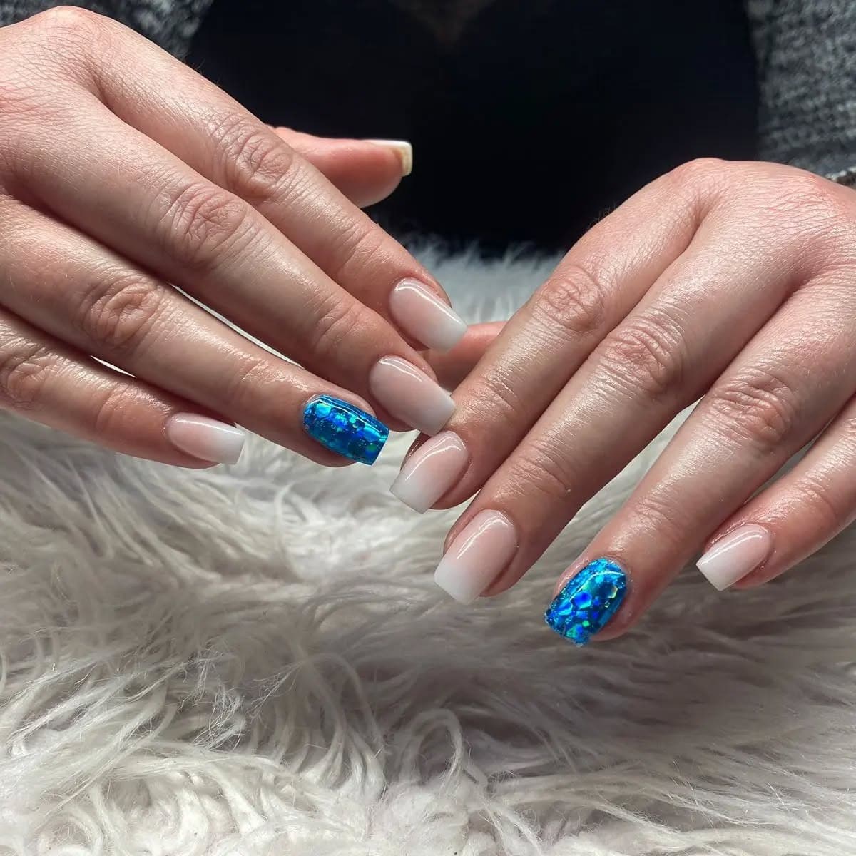 22. Subtle Ombre with Glitter Accent - blue glitter nail ideas