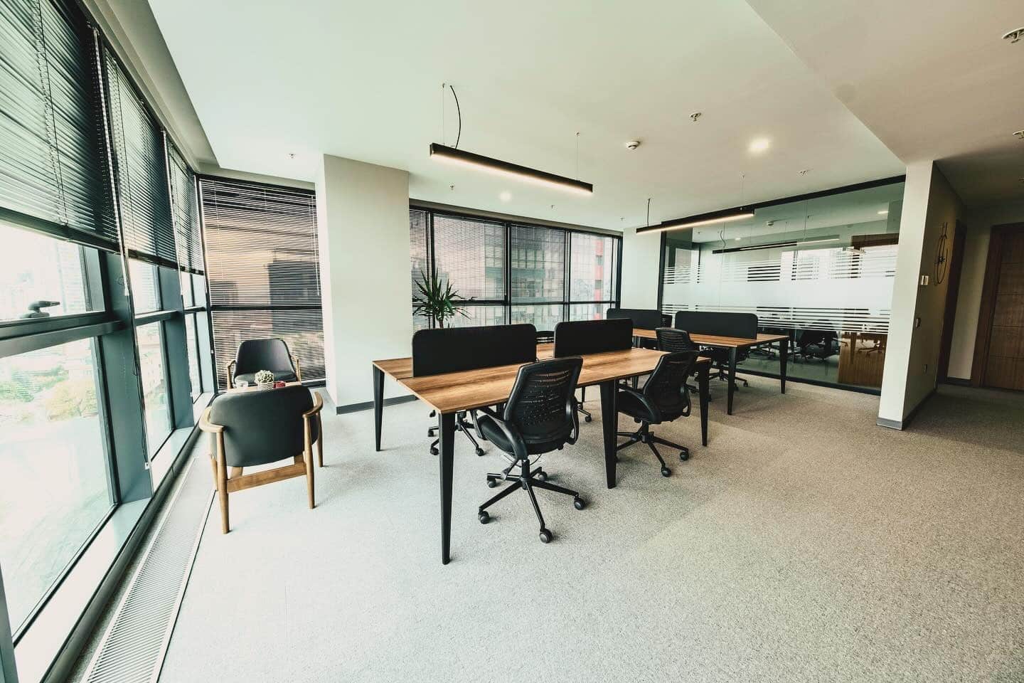 6. Open Collaboration Studio in Wood and Black - vintage office ideas