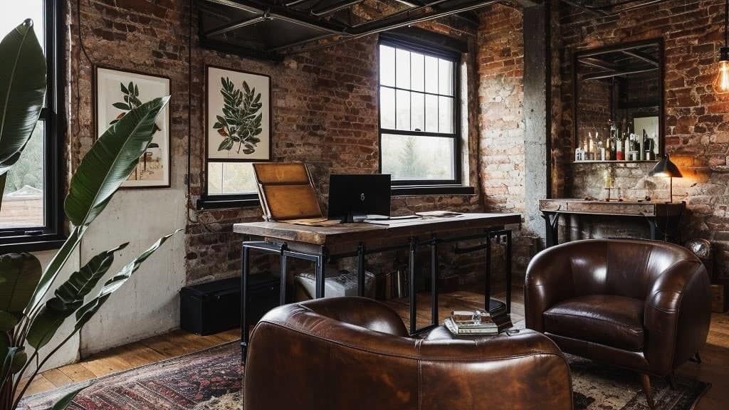 8. Industrial Heritage Office with Rustic Browns - vintage office ideas