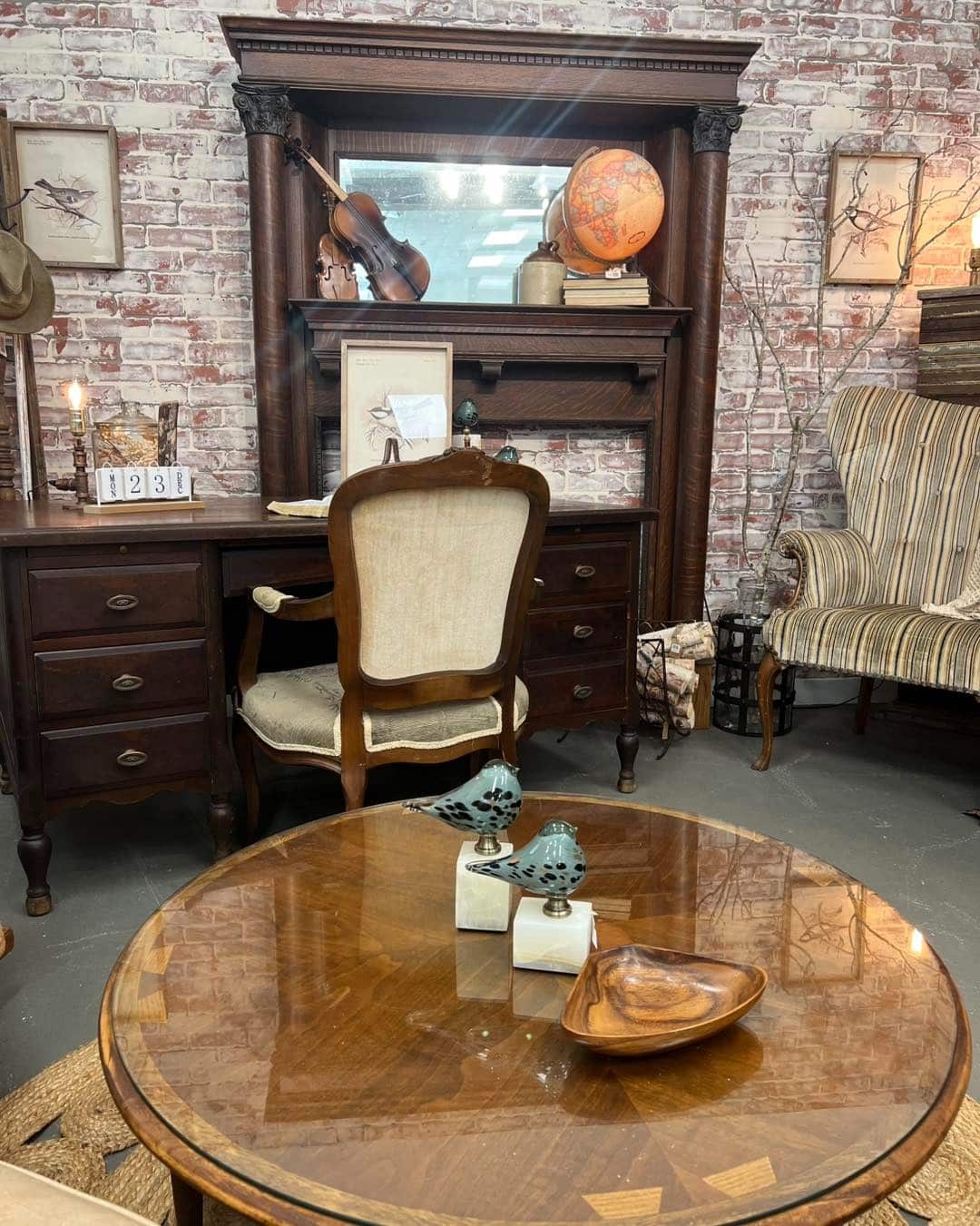 13. Heritage Study with Brick and Ornate Woodwork - vintage office ideas