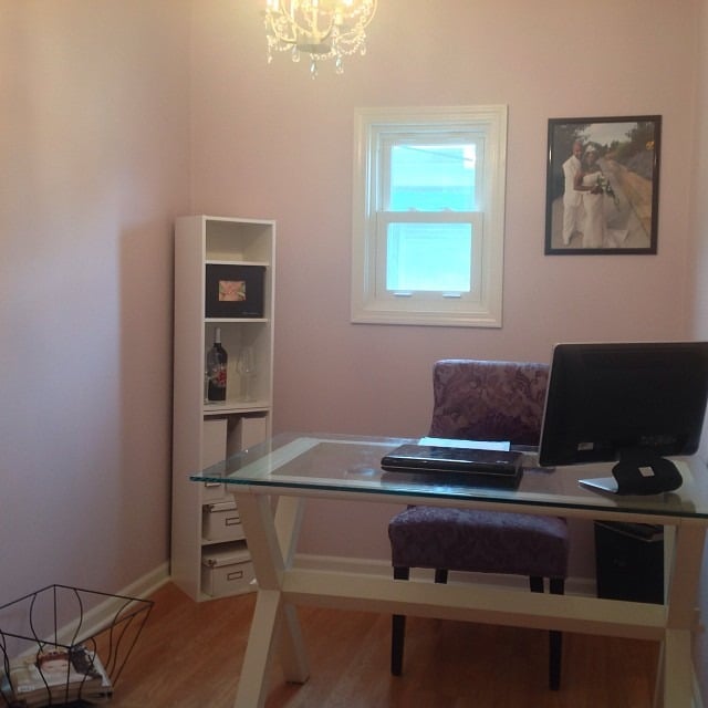 9. Soft Lilac Office with Feminine Touches - purple office ideas