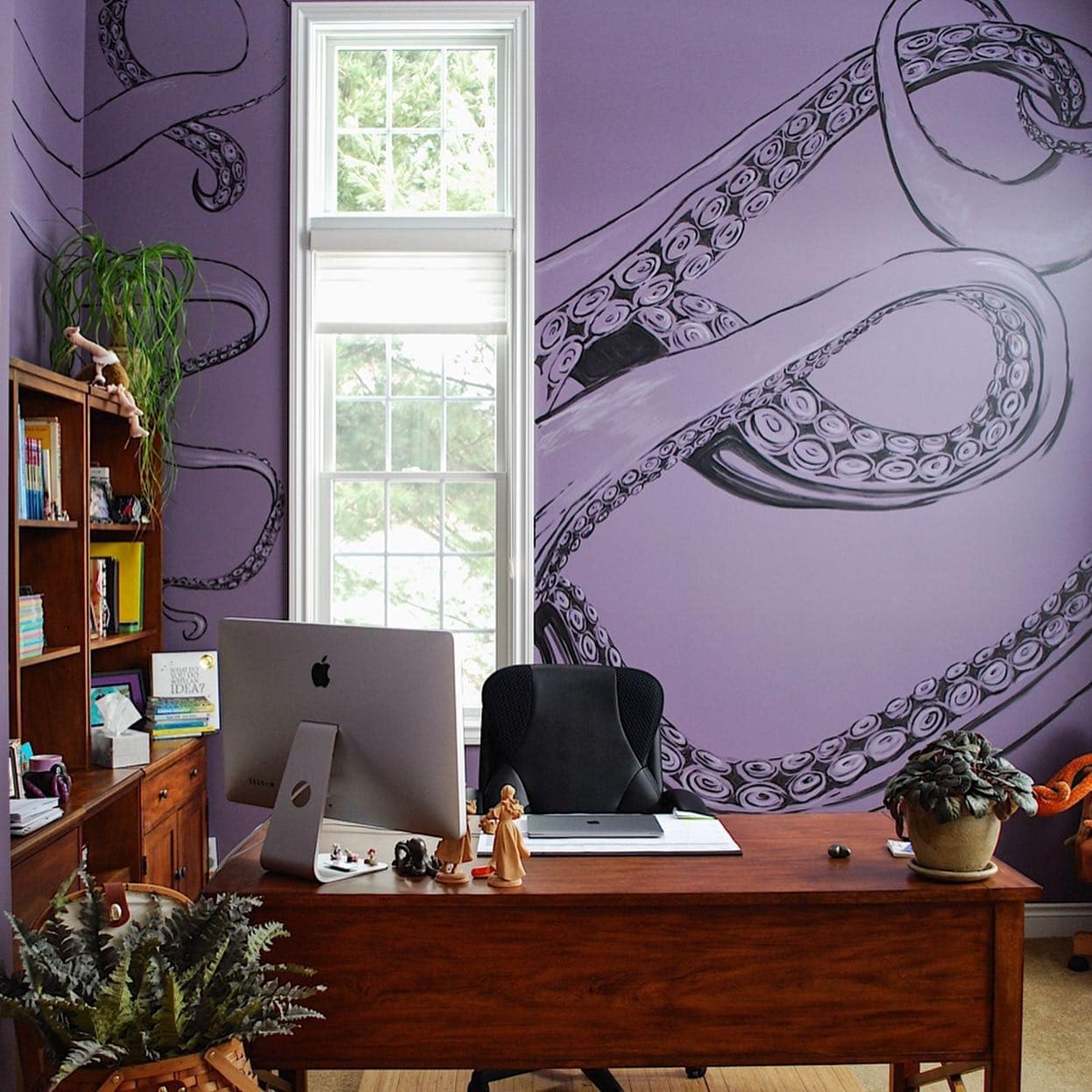 12. Artistic Lavender Mural Office - purple office ideas