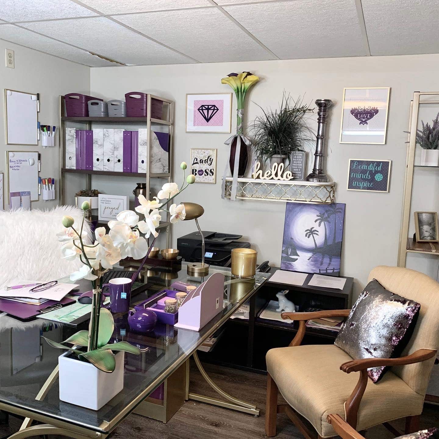 17. Inspirational Purple-Themed Home Office - purple office ideas