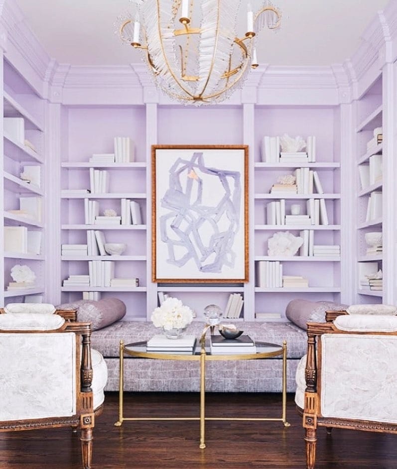 21. Soft Lavender Library Office - purple office ideas