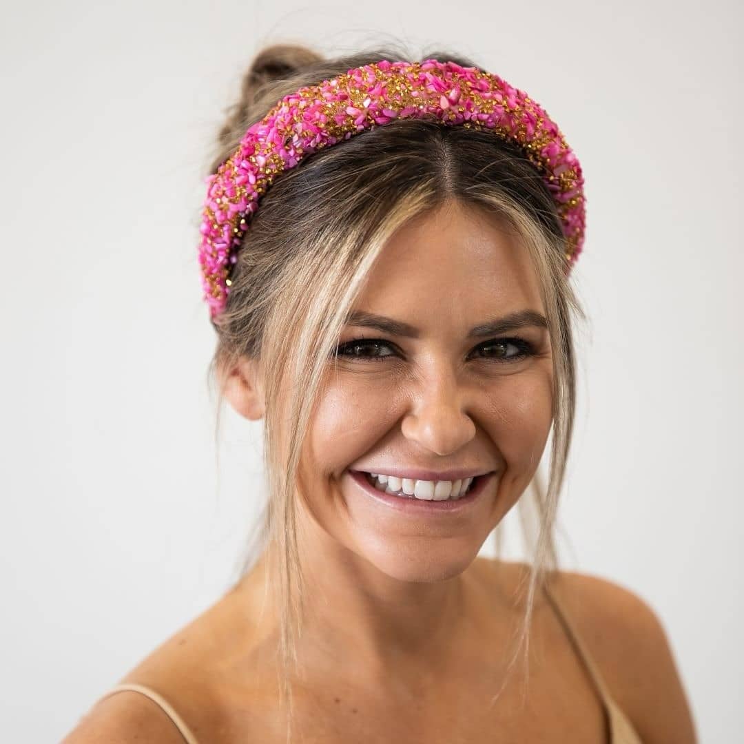 14. Highlighted Bun with Embellished Band - Headband Hairstyles