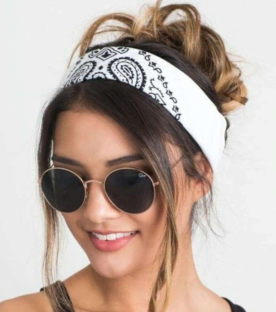 19. Messy Bun with Bandana Wrap - Headband Hairstyles