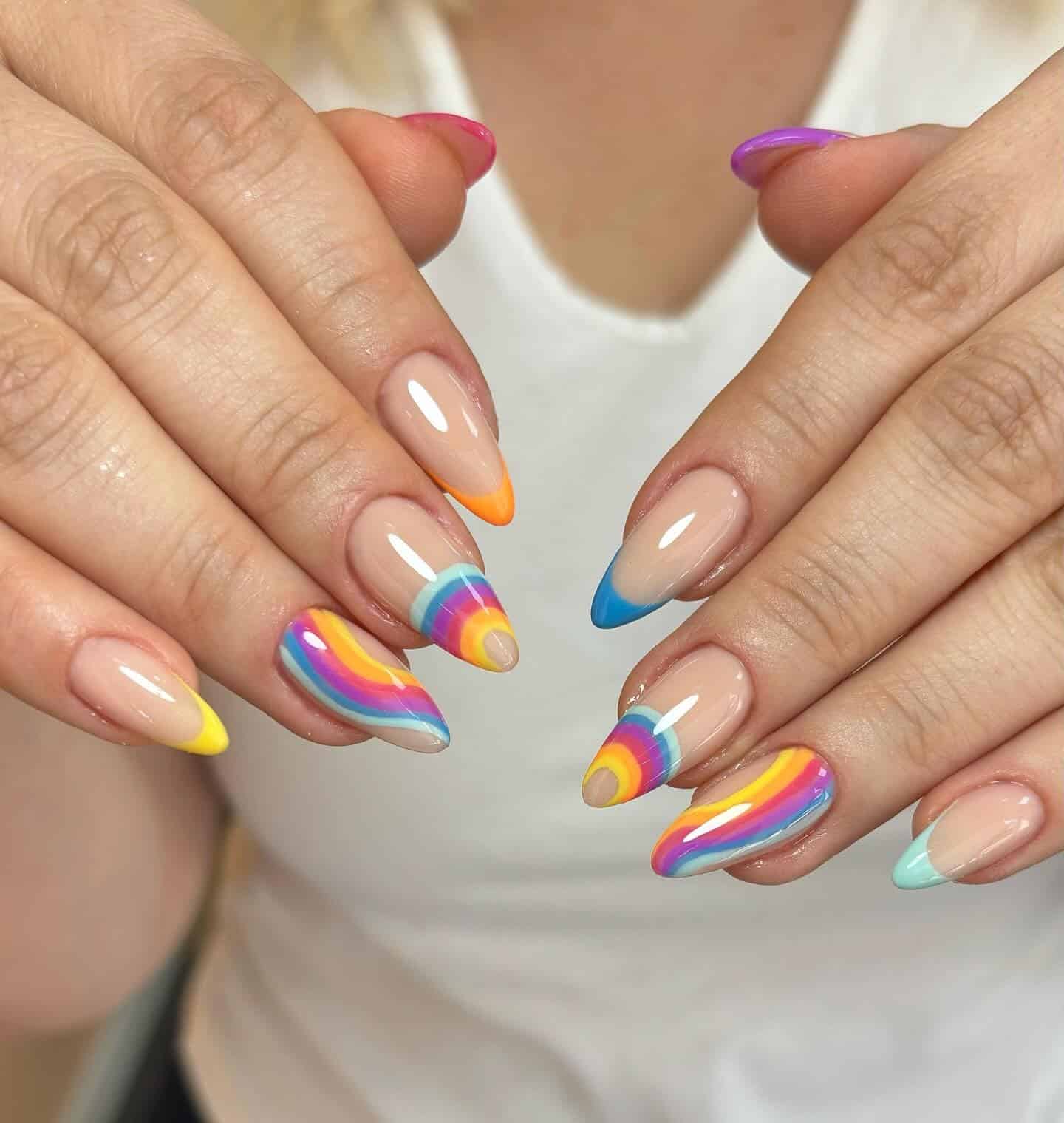 4. Rainbow Arc Boho Tips - boho nail ideas