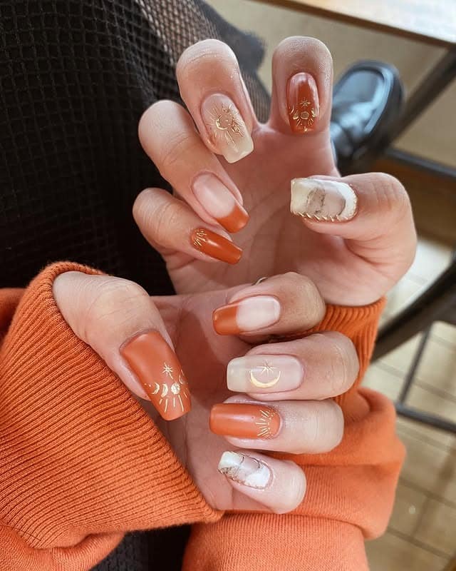 8. Autumn Clay Boho Nails - boho nail ideas