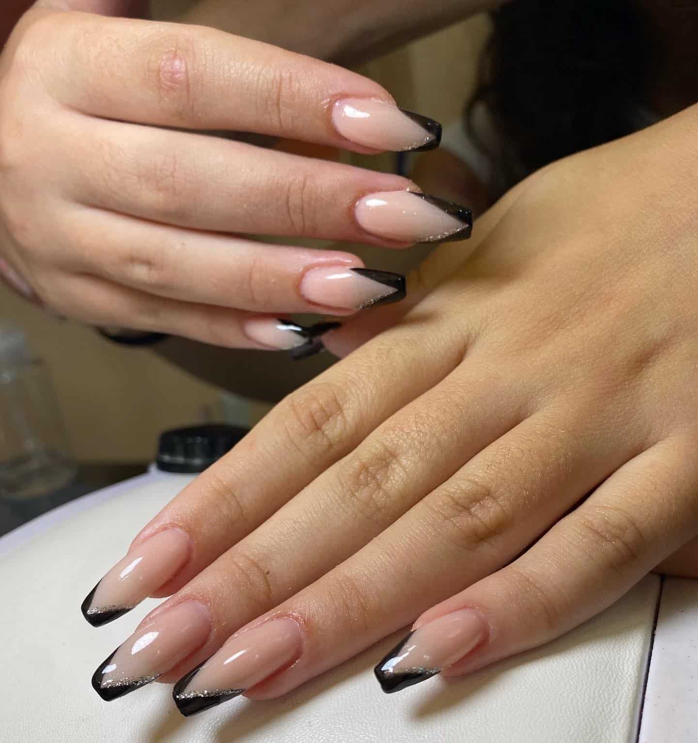 9. Smoky Black French Fade - boho nail ideas