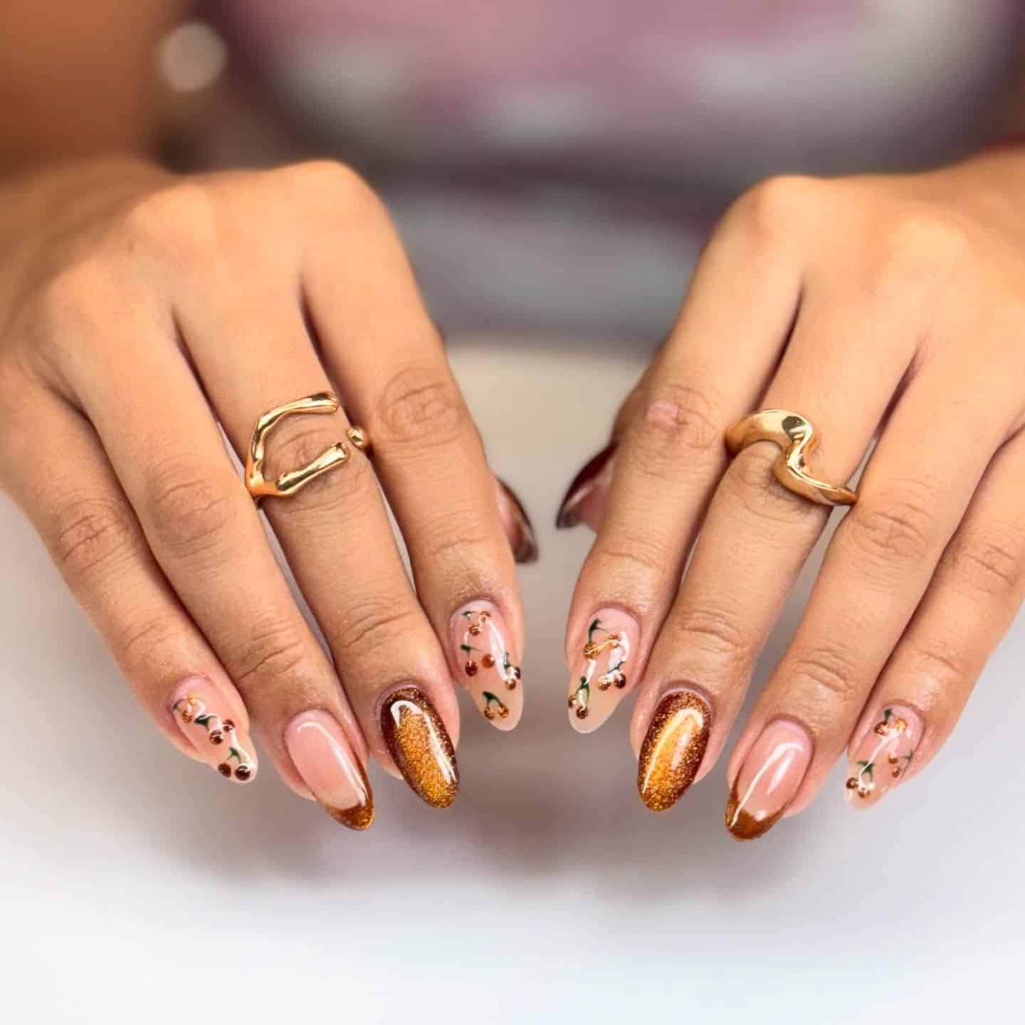 18. Autumn Glow with Metallic Shine - boho nail ideas