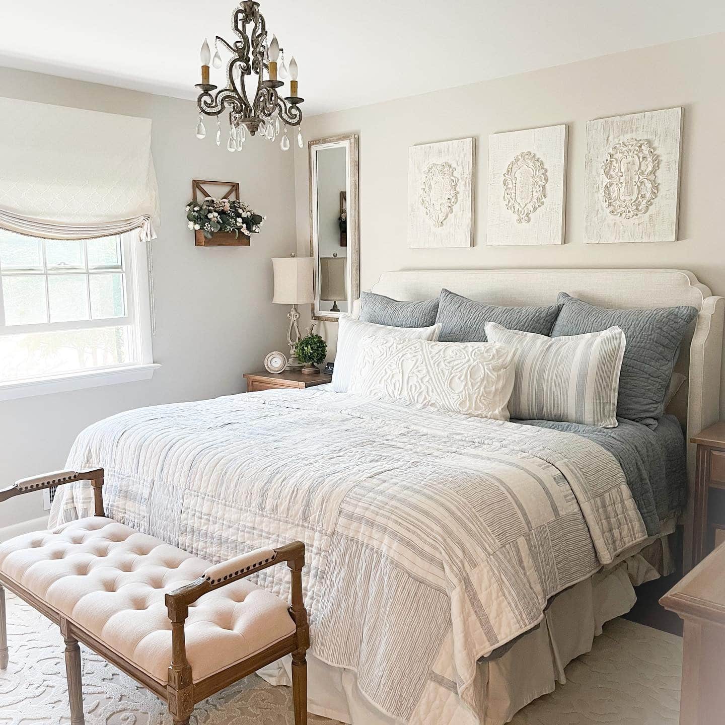 11. Refined Neutrals with Blue Accents - french country bedroom ideas