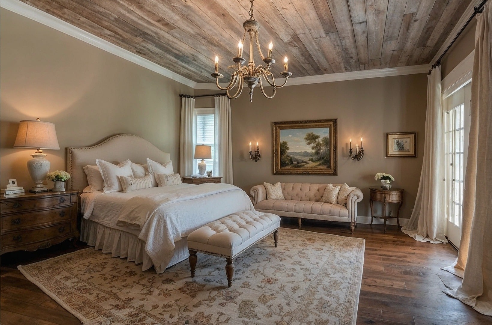 22. Warm Neutrals with Rustic Grandeur - french country bedroom ideas