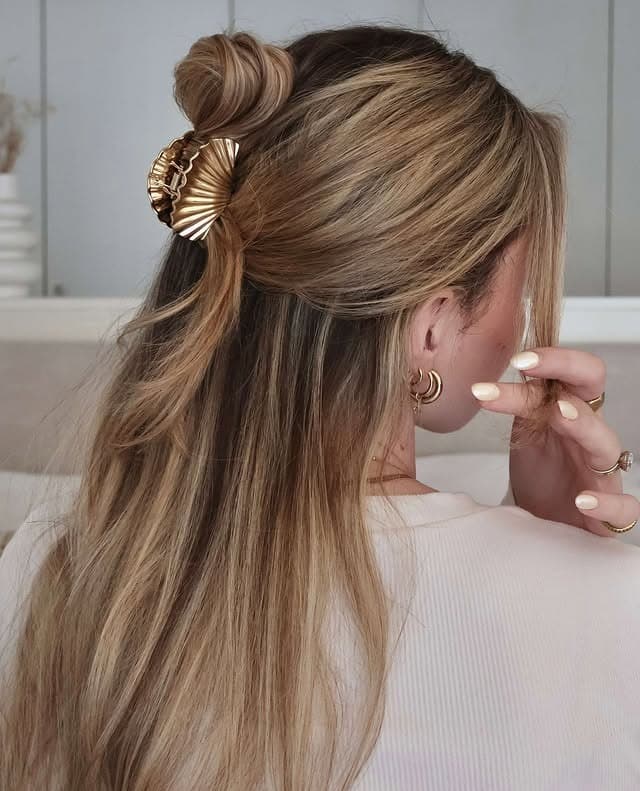 3. Half-Up Twist with Golden Blonde Highlights - Easy Hairstyles