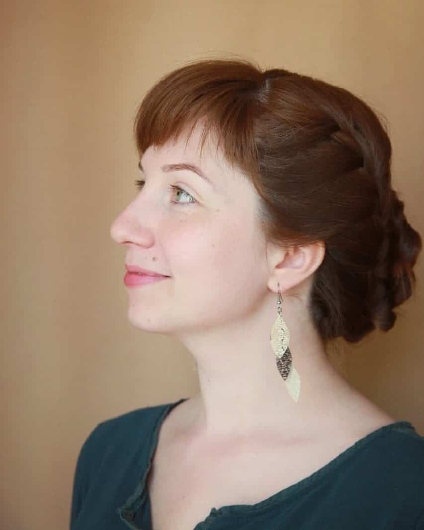 8. Side Braided Bun with Chestnut Brown Hair - Easy Hairstyles