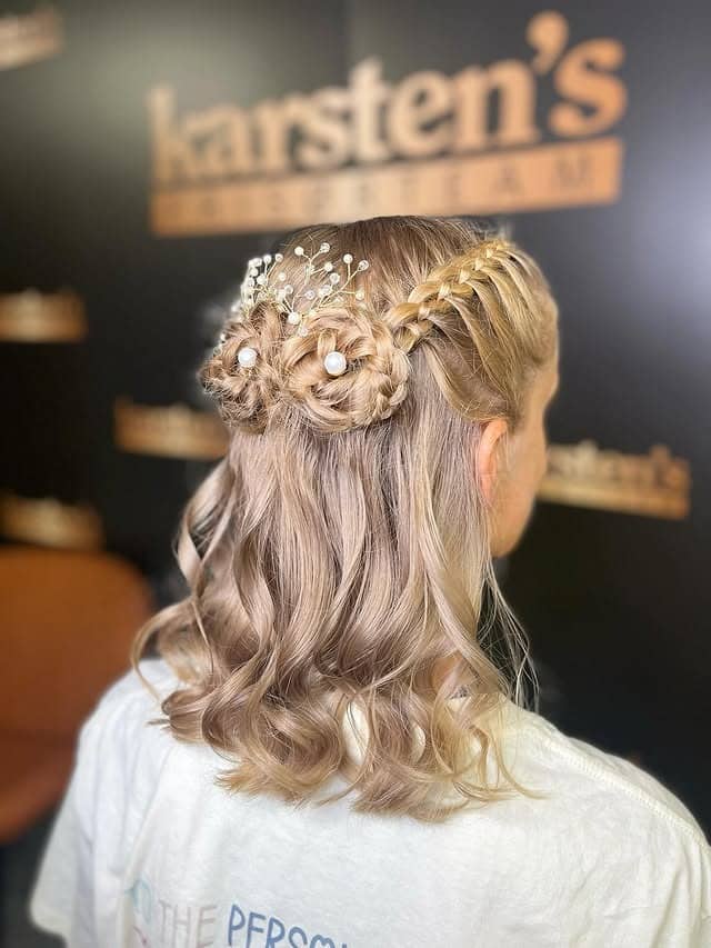 9. Braided Floral Half-Up with Light Blonde Waves - Easy Hairstyles