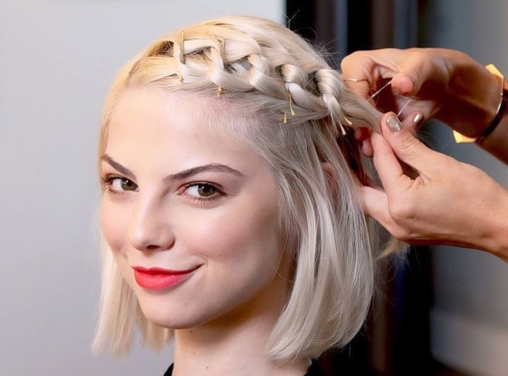 21. Crown Side Braid with Platinum Blonde Bob - Easy Hairstyles