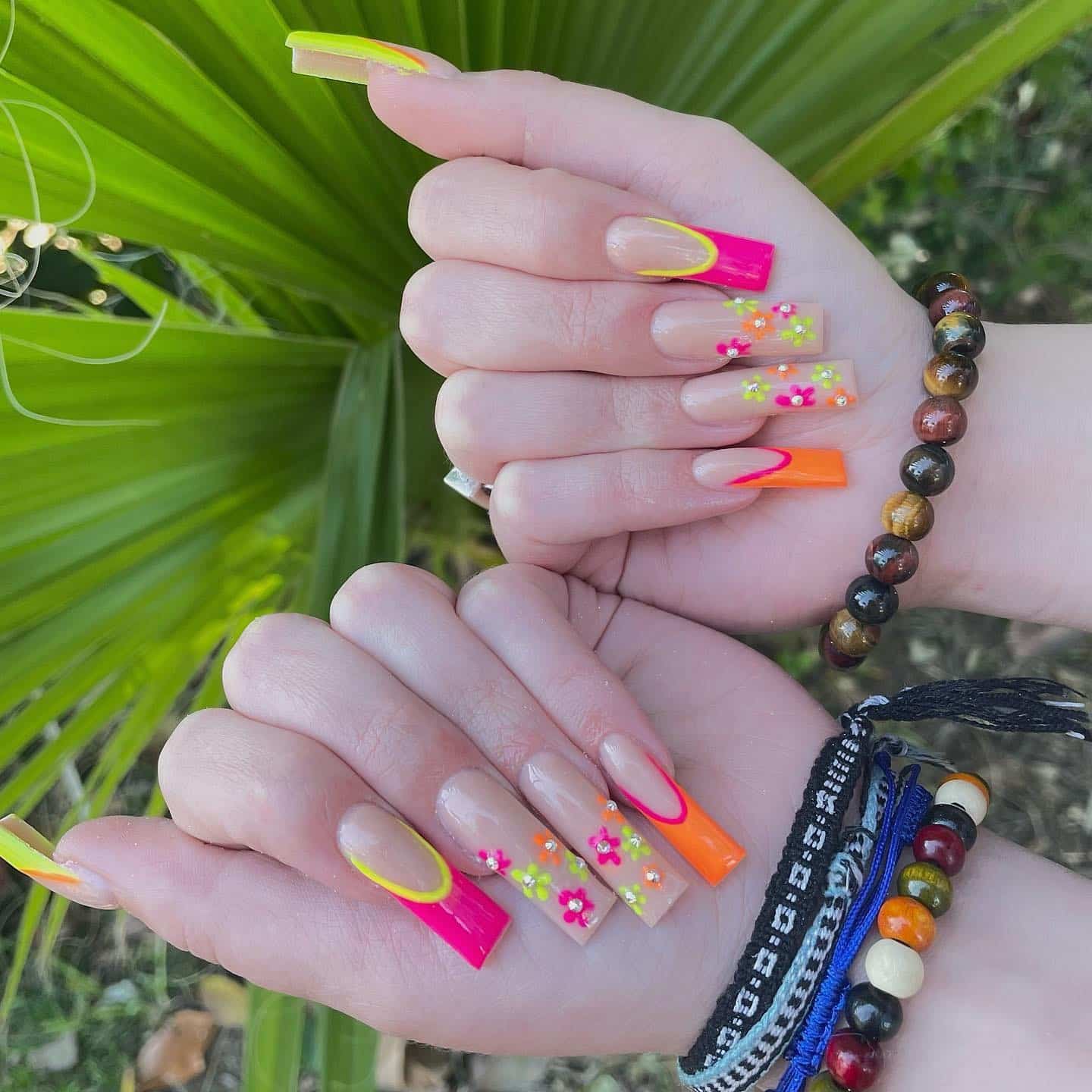 7. Tropical Neon Garden - bright color nail ideas