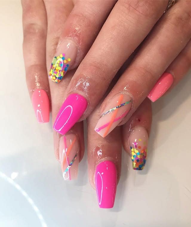 9. Confetti & Neon Blend - bright color nail ideas