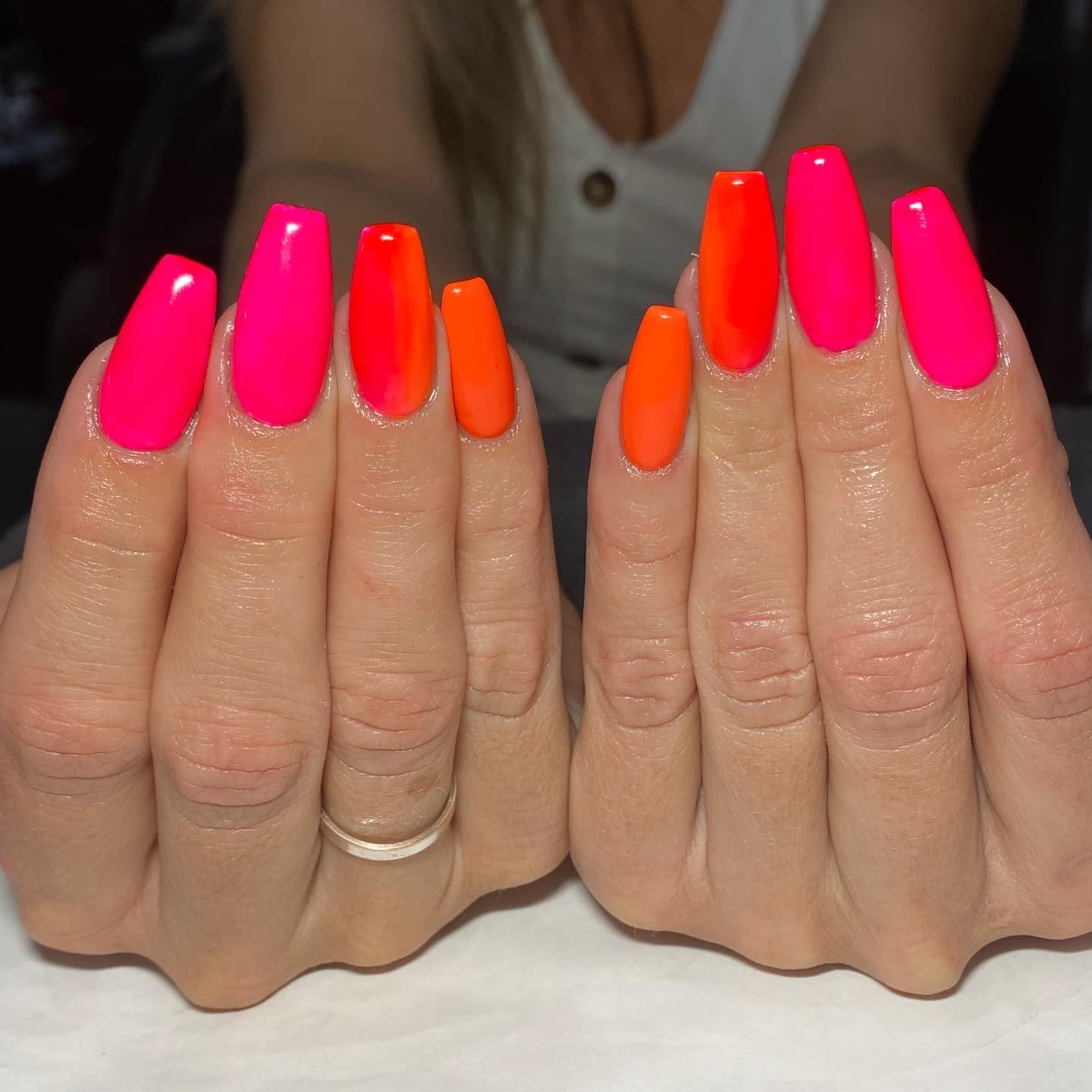 21. Neon Sunset Ombre - bright color nail ideas