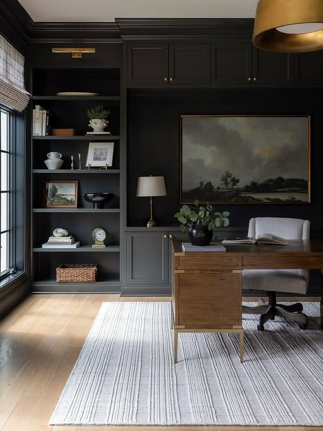 4. Classic Drama with Dark Walls - home office ideas for her