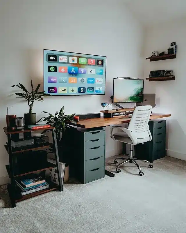 13. Modern Tech Hub in Warm Neutrals - home office ideas for her