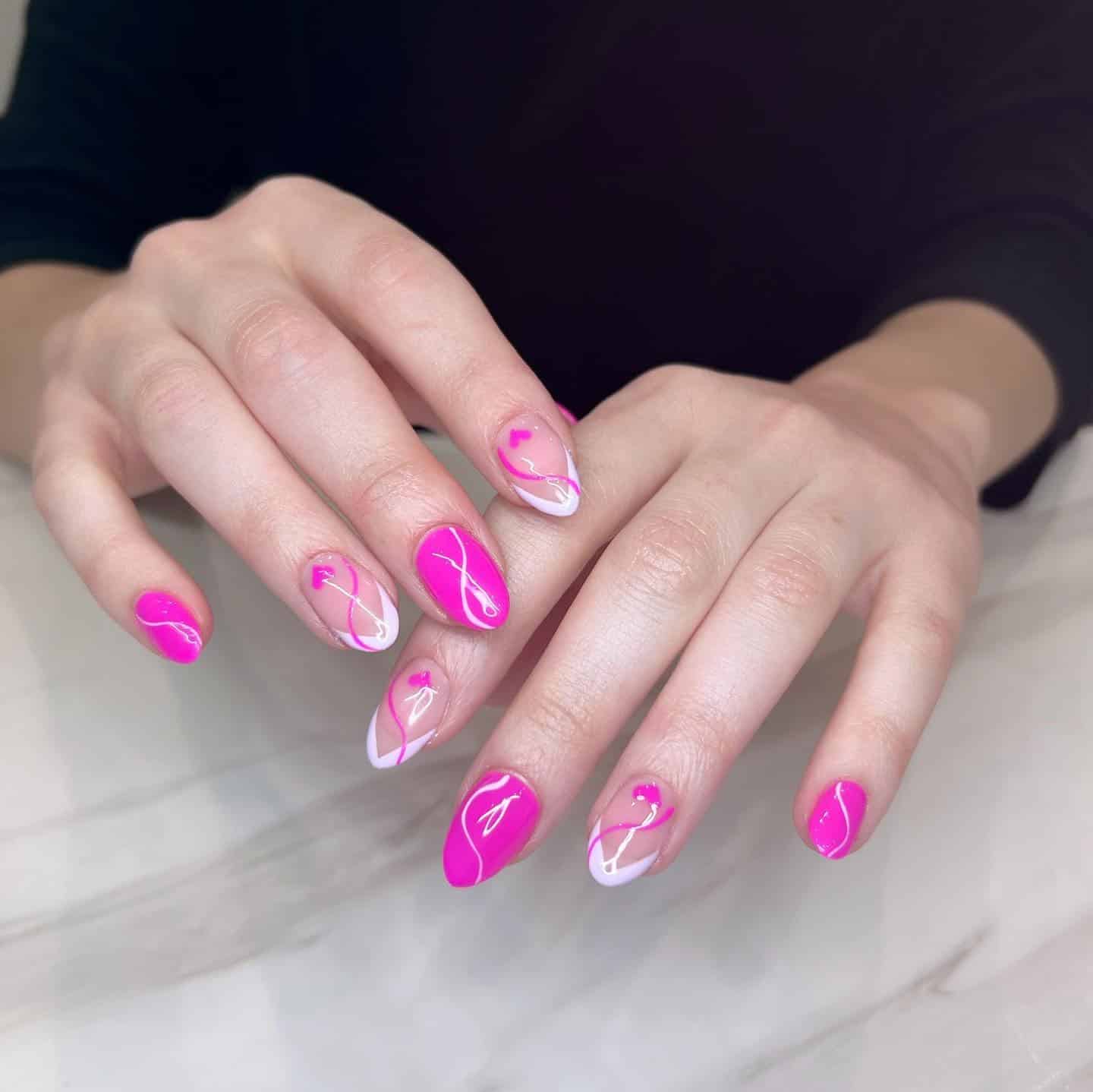 2. Artistic Pink Swirl Nails - bright pink nail ideas
