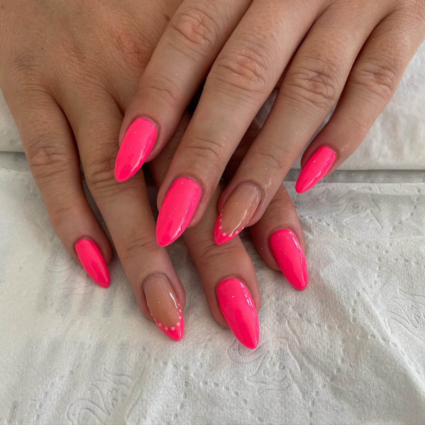 13. Neon Pink French Twist - bright pink nail ideas