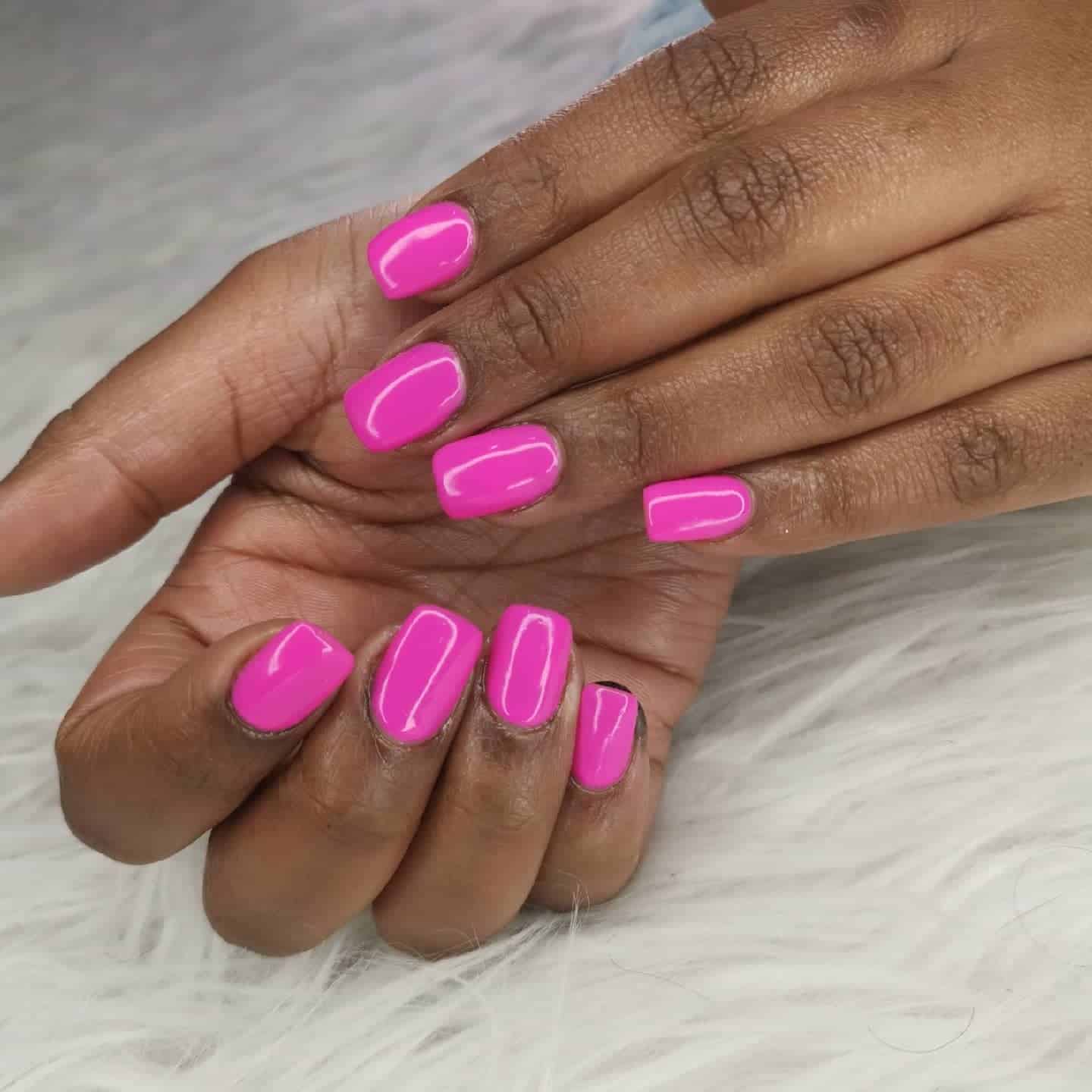 17. Square Glossy Pink Nails - bright pink nail ideas
