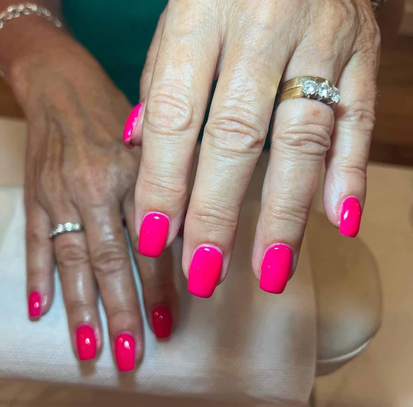 19. Vibrant Square Pink Nails - bright pink nail ideas